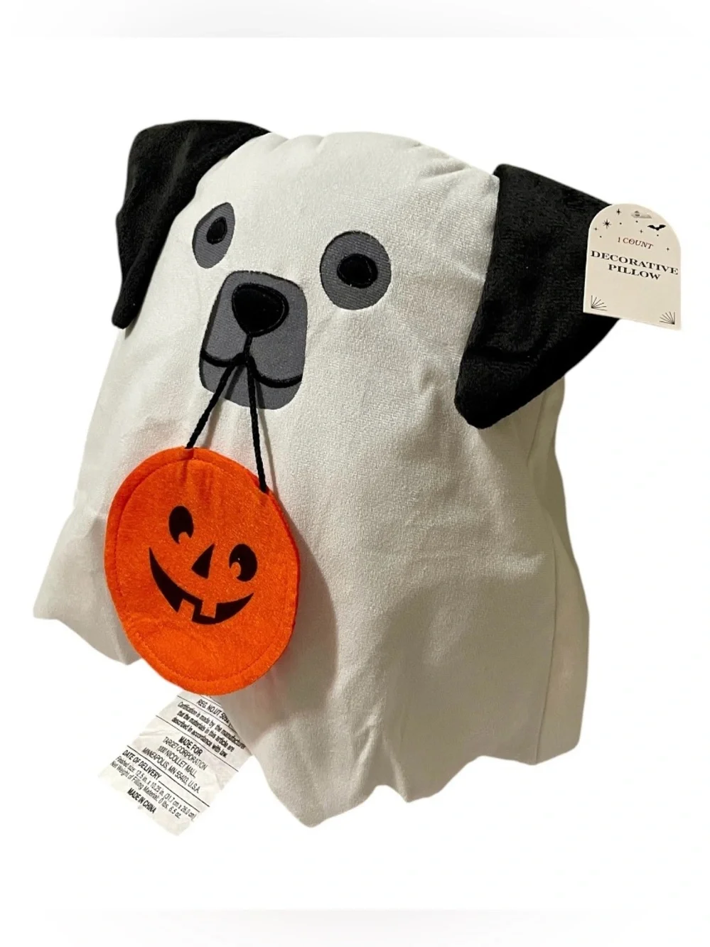 Target Halloween Ghost Dog with Orange Pumpkin Decorative Pillow